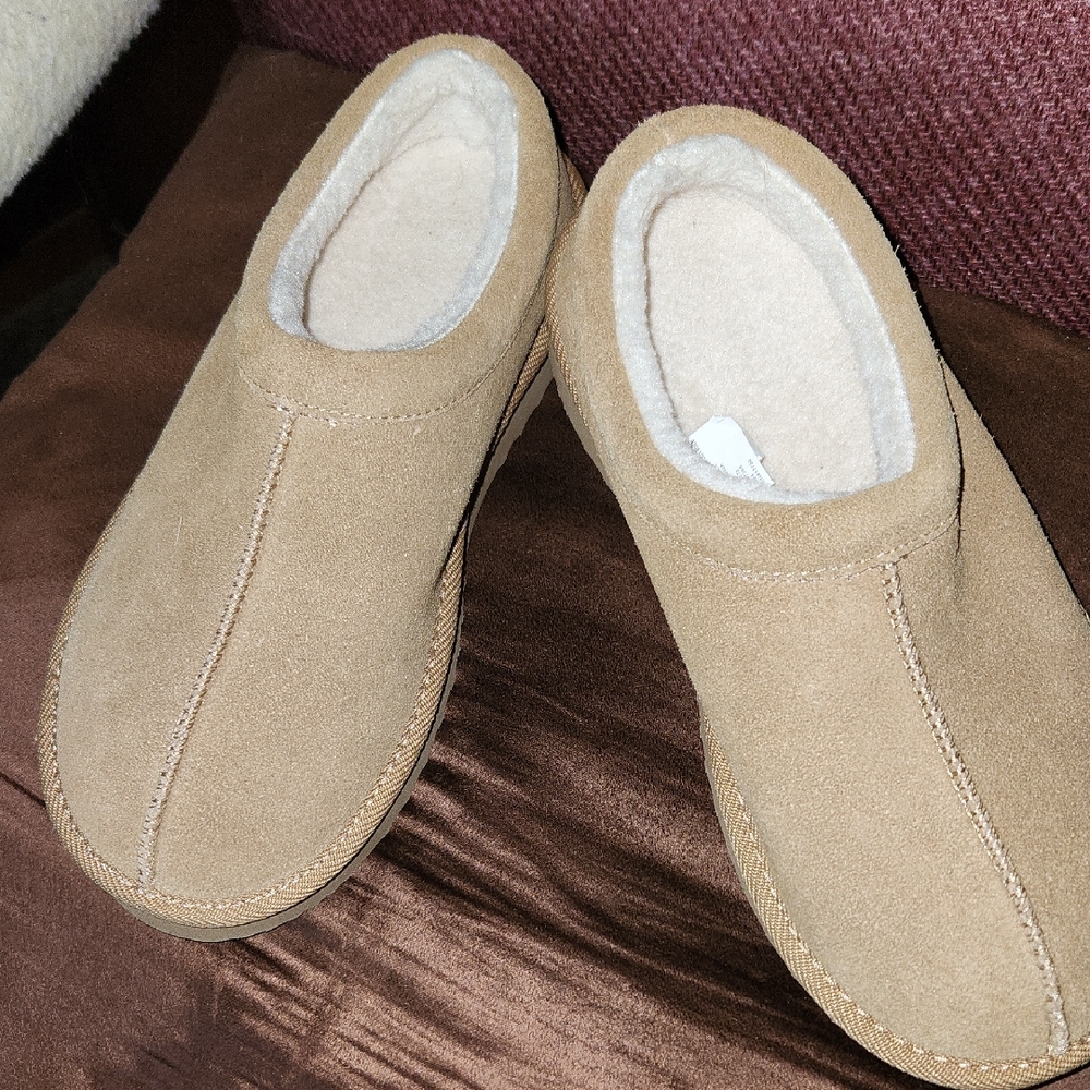 Womans Tan Suede Slip-On Shoes